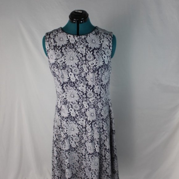 Tommy Hilfiger- midi sleeveless blue and white floral dress - Picture 8 of 11